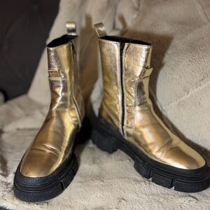 Zara Gold Lug Sole Boots